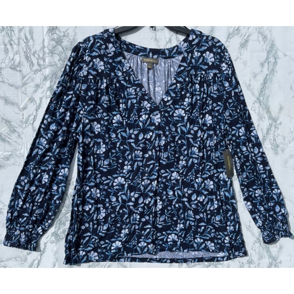 Floral V-Neck Blouse - Blue